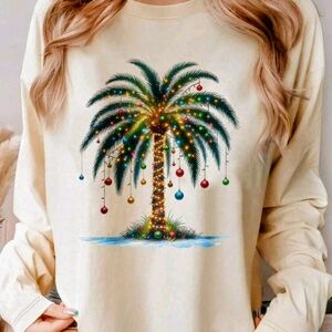 Cream Palm Tree Long Sleeve Tee